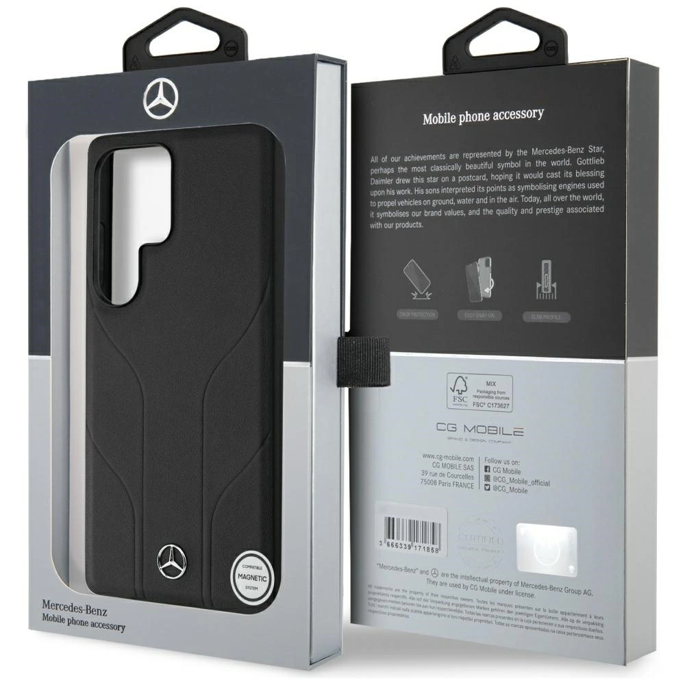Mercedes Leather Debossed Lines MagSafe case for Samsung Galaxy S25 Ultra - blackeng