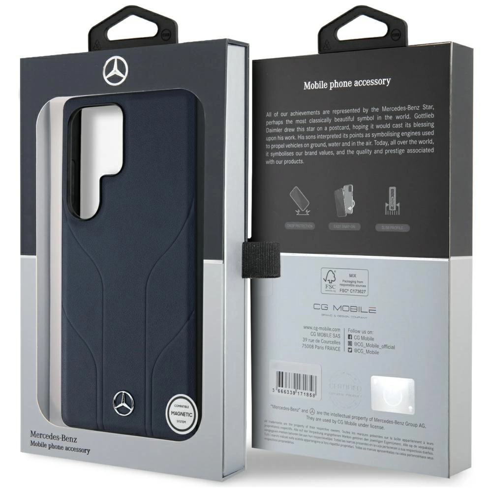 Mercedes Leather Debossed Lines MagSafe Case for Samsung Galaxy S25 Ultra - Blueeng