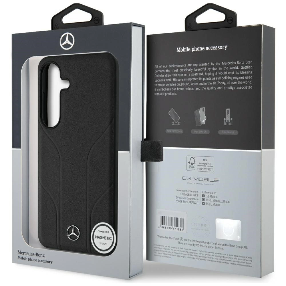 Mercedes Leather Debossed Lines MagSafe case for Samsung Galaxy S25+ - blackeng