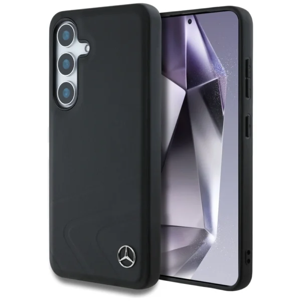 Mercedes Leather Horizontal Debossed Curves MagSafe Case for Samsung Galaxy S25 - Blackeng