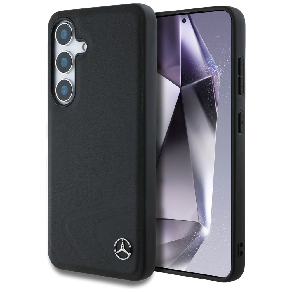 Mercedes Leather Horizontal Debossed Curves MagSafe Case for Samsung Galaxy S25 - Blackeng