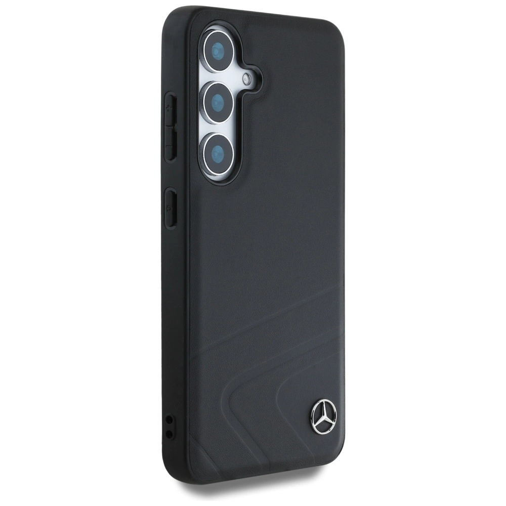 Mercedes Leather Horizontal Debossed Curves MagSafe Case for Samsung Galaxy S25 - Blackeng