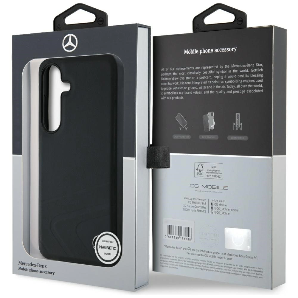 Mercedes Leather Horizontal Debossed Curves MagSafe Case for Samsung Galaxy S25 - Blackeng