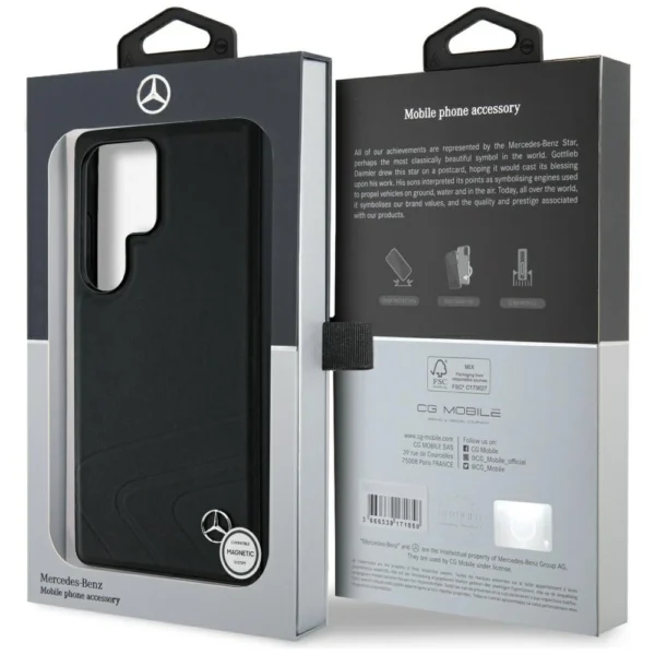 Mercedes Leather Horizontal Debossed Curves MagSafe Case for Samsung Galaxy S25 Ultra - Blackeng