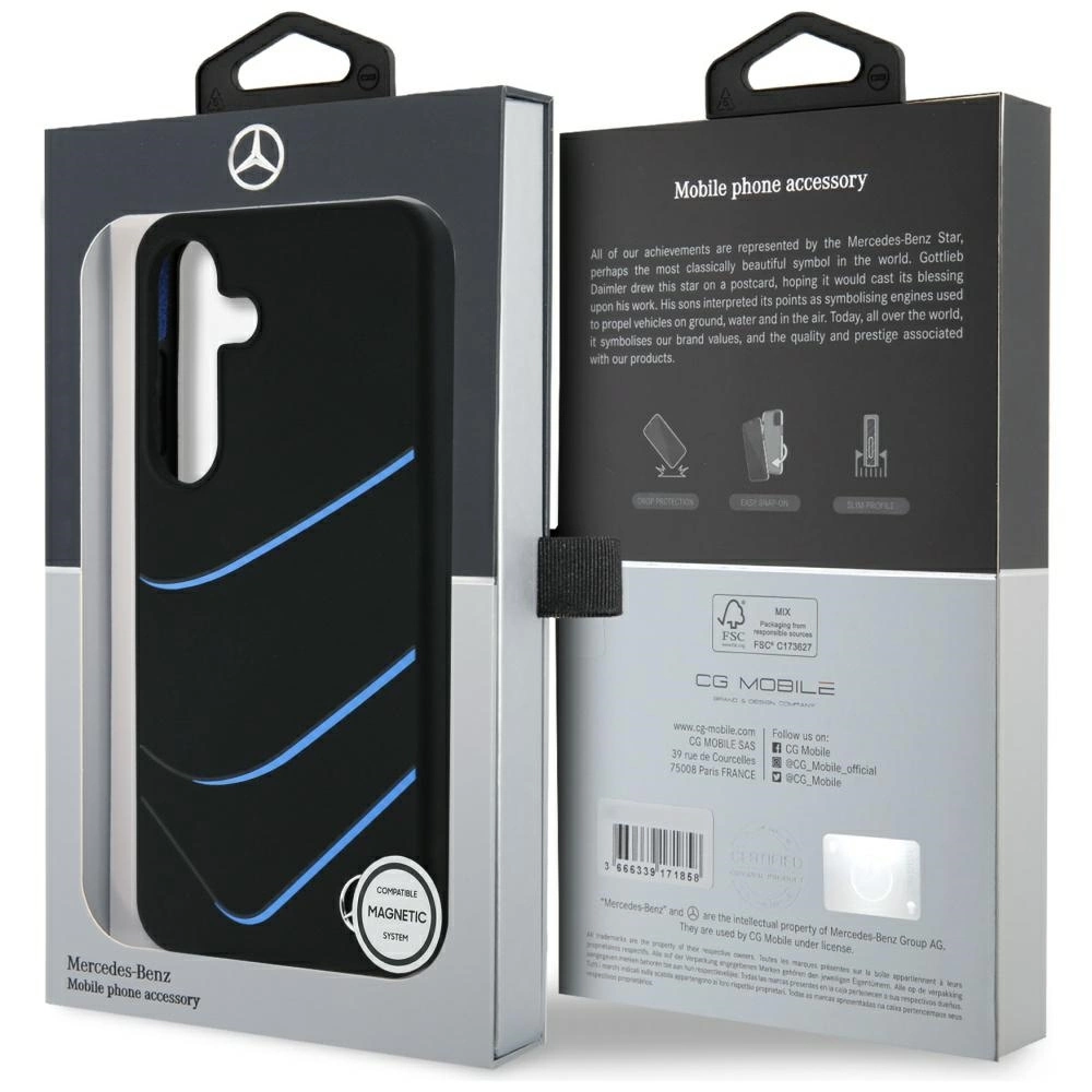 Mercedes Silicone Contrasted Curves MagSafe Case for Samsung Galaxy S25 - Blackeng