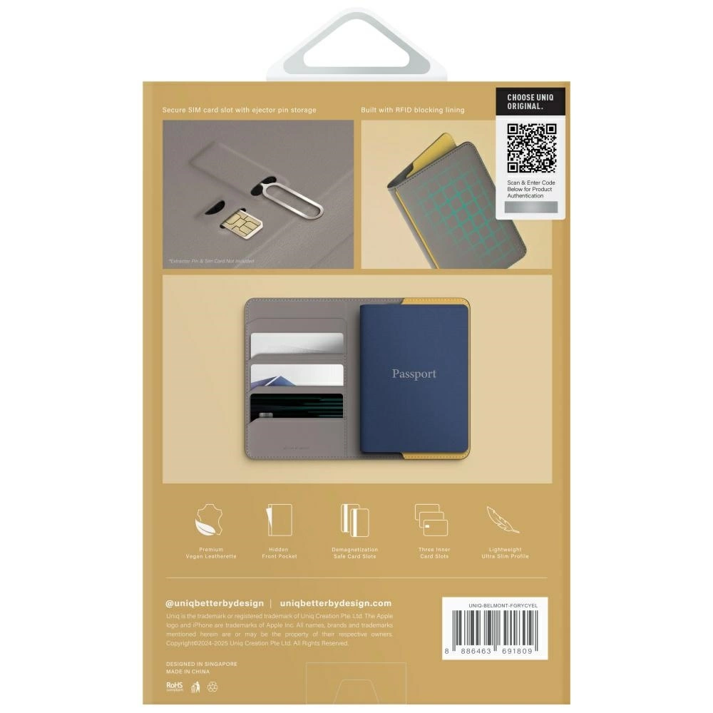 Uniq Belmont RFID Blocking Passport Case - Grey/Yelloweng