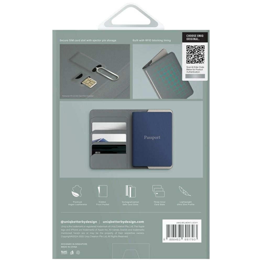 Uniq Belmont RFID Blocking Passport Case - Green/Ivoryeng