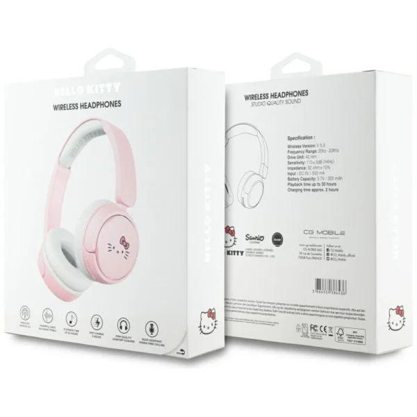 Hello Kitty Face Logo Bluetooth On-Ear Headphones - Pinkeng