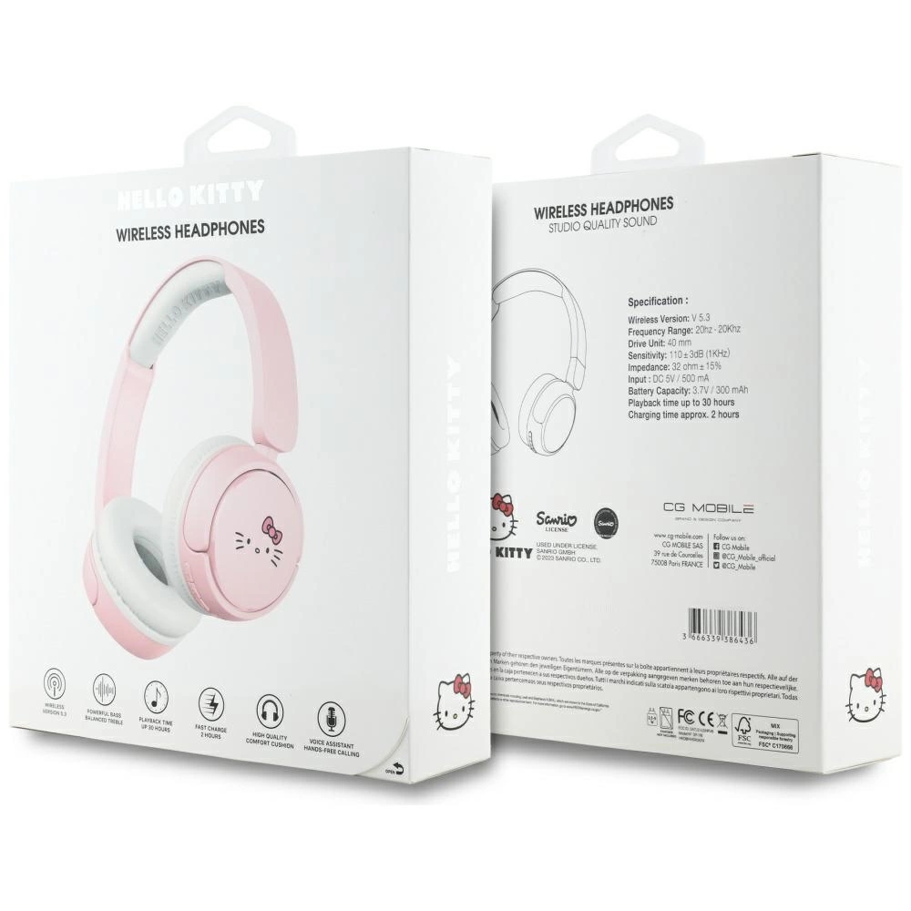 Hello Kitty Face Logo Bluetooth On-Ear Headphones - Pinkeng