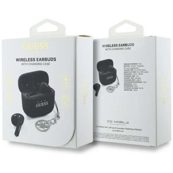Guess Glossy Effect Printed Classic Logo & Charm TWS headphones - blackeng