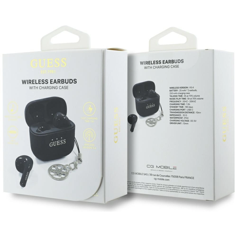 Guess Glossy Effect Printed Classic Logo & Charm TWS headphones - blackeng