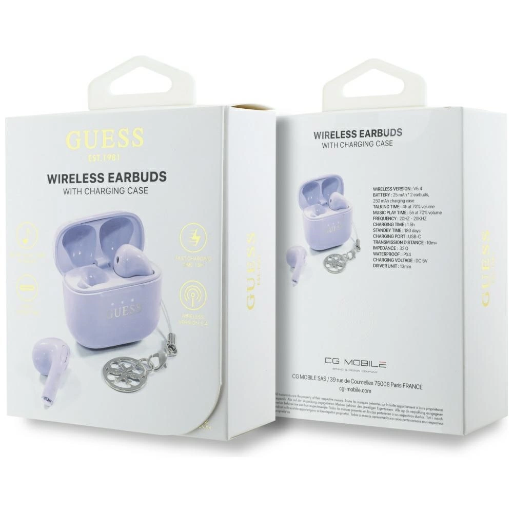 TWS Guess Glossy Effect Printed Classic Logo & Charm Headphones - Lavendereng