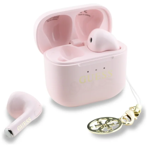 TWS Guess Glossy Effect Printed Classic Logo & Charm Headphones - Pinkeng