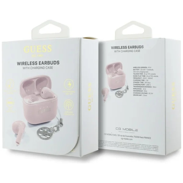 TWS Guess Glossy Effect Printed Classic Logo & Charm Headphones - Pinkeng