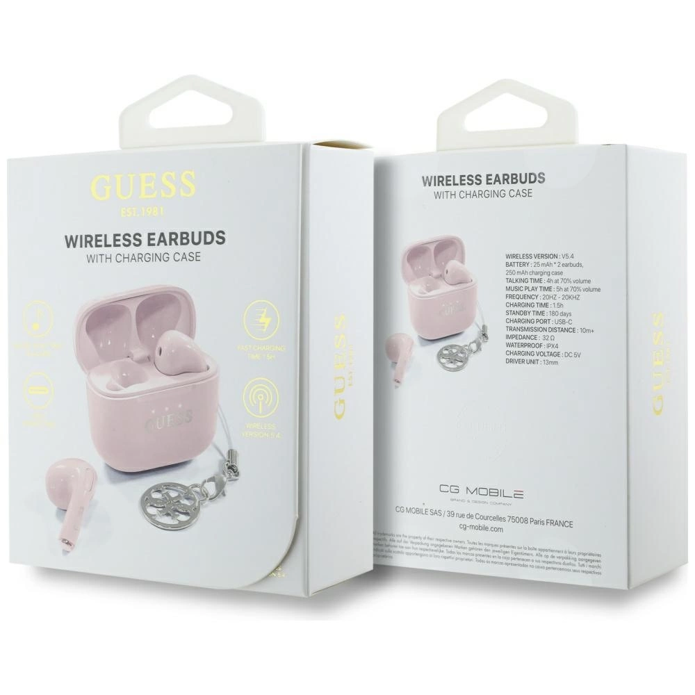 TWS Guess Glossy Effect Printed Classic Logo & Charm Headphones - Pinkeng
