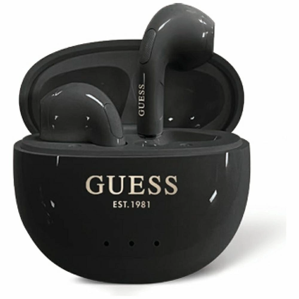 Guess Glossy Effect Egg Shape Printed Classic Logo TWS headphones - blackeng