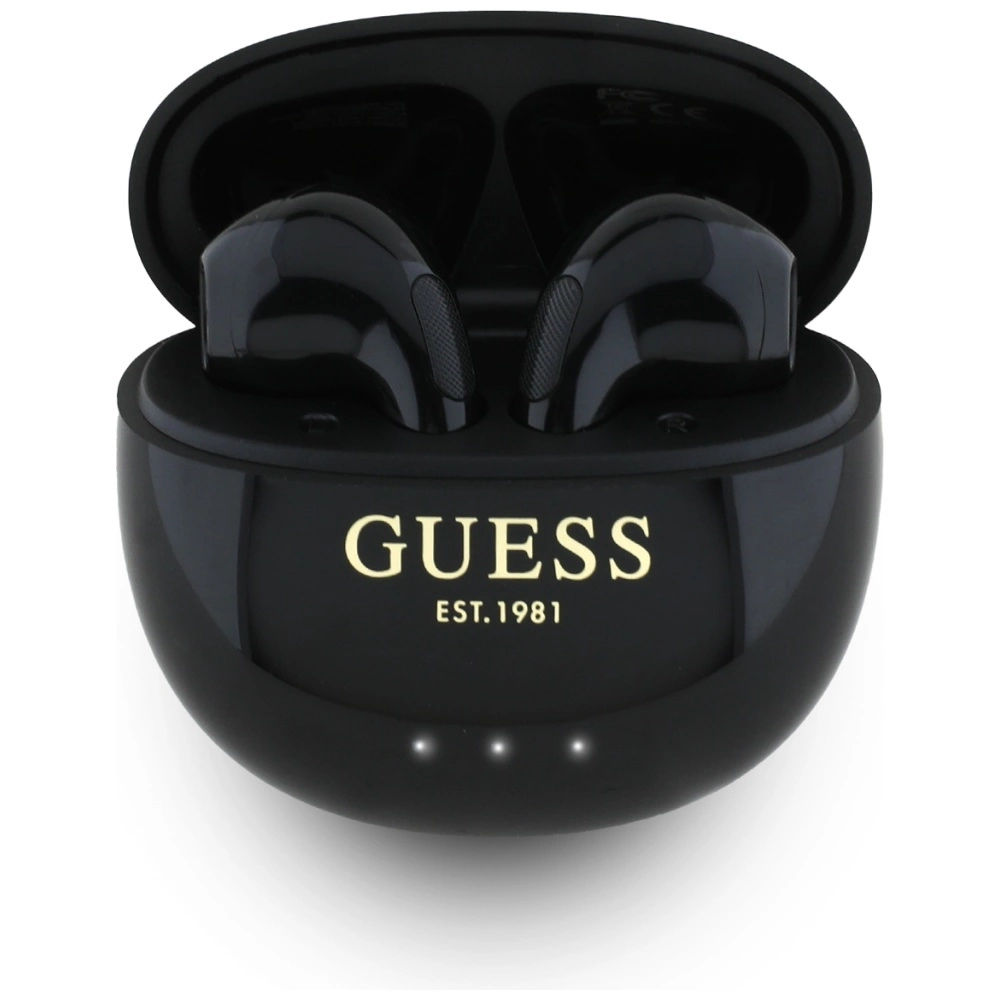 Guess Glossy Effect Egg Shape Printed Classic Logo TWS headphones - blackeng