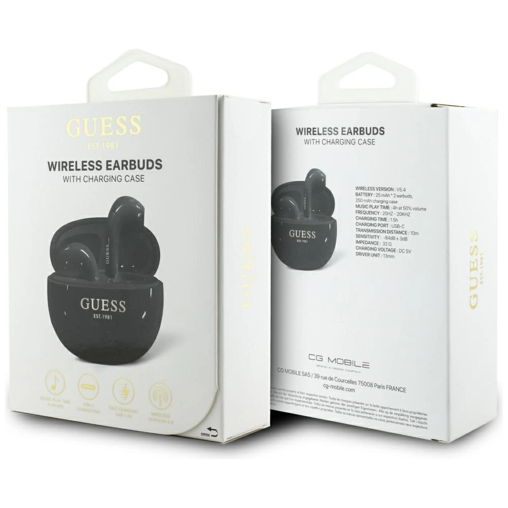 Guess Glossy Effect Egg Shape Printed Classic Logo TWS headphones - blackeng