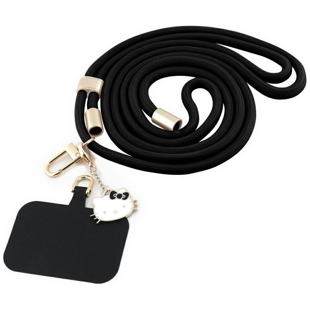 Hello Kitty Patch & Kitty Head Charm Universal Phone Lanyard - Blackeng