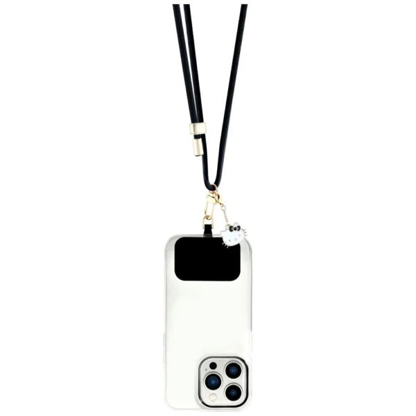 Hello Kitty Patch & Kitty Head Charm Universal Phone Lanyard - Blackeng