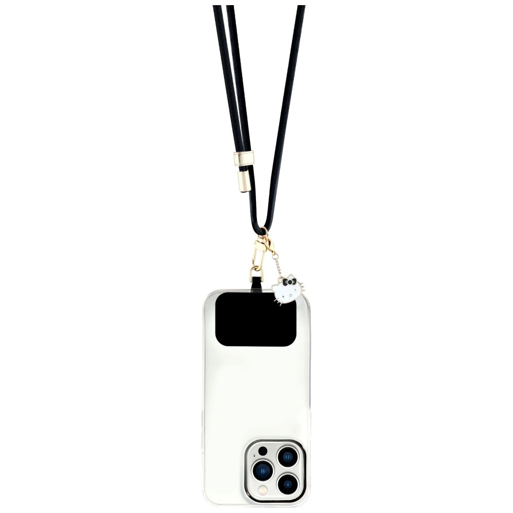 Hello Kitty Patch & Kitty Head Charm Universal Phone Lanyard - Blackeng