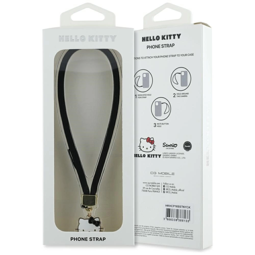 Hello Kitty Nylon Cord Kitty Head Phone Charm - Blackeng