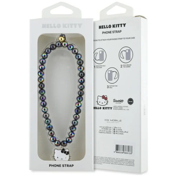 Hello Kitty Pearls Kitty Head Phone Charm - Blackeng
