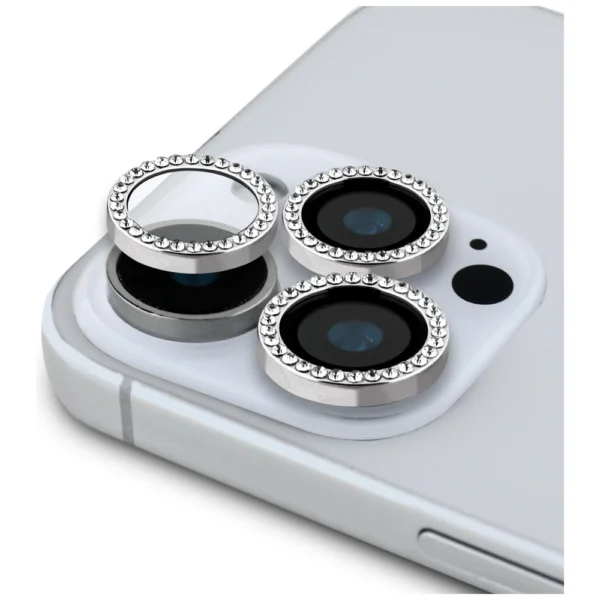 Guess BP Rhinestone 2in1 Screen Protector and Camera Lens Set for iPhone 16 Pro Max - Silvereng