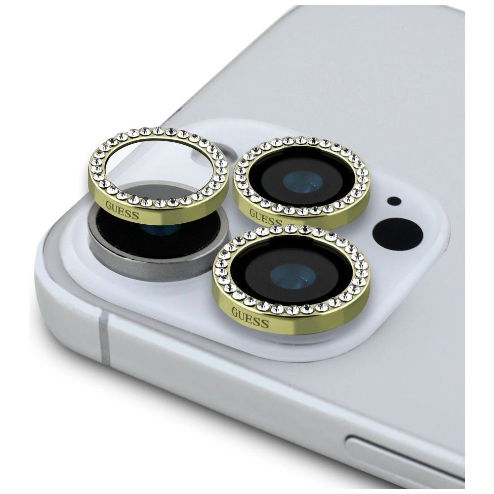 Guess BP Rhinestone 2in1 Screen Protector and Camera Lens Set for iPhone 16 Pro Max - Goldeng