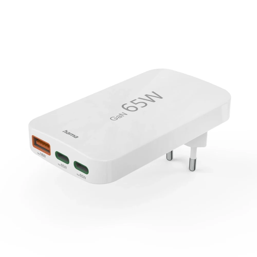 Hama GaN Charger 65W 2x USB-C 1x USB-A Foldable - Whiteeng