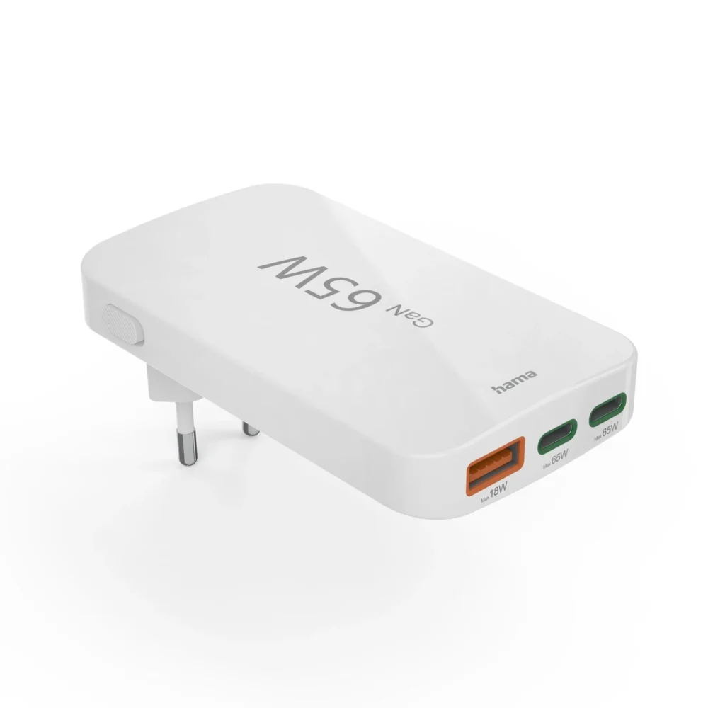 Hama GaN Charger 65W 2x USB-C 1x USB-A Foldable - Whiteeng