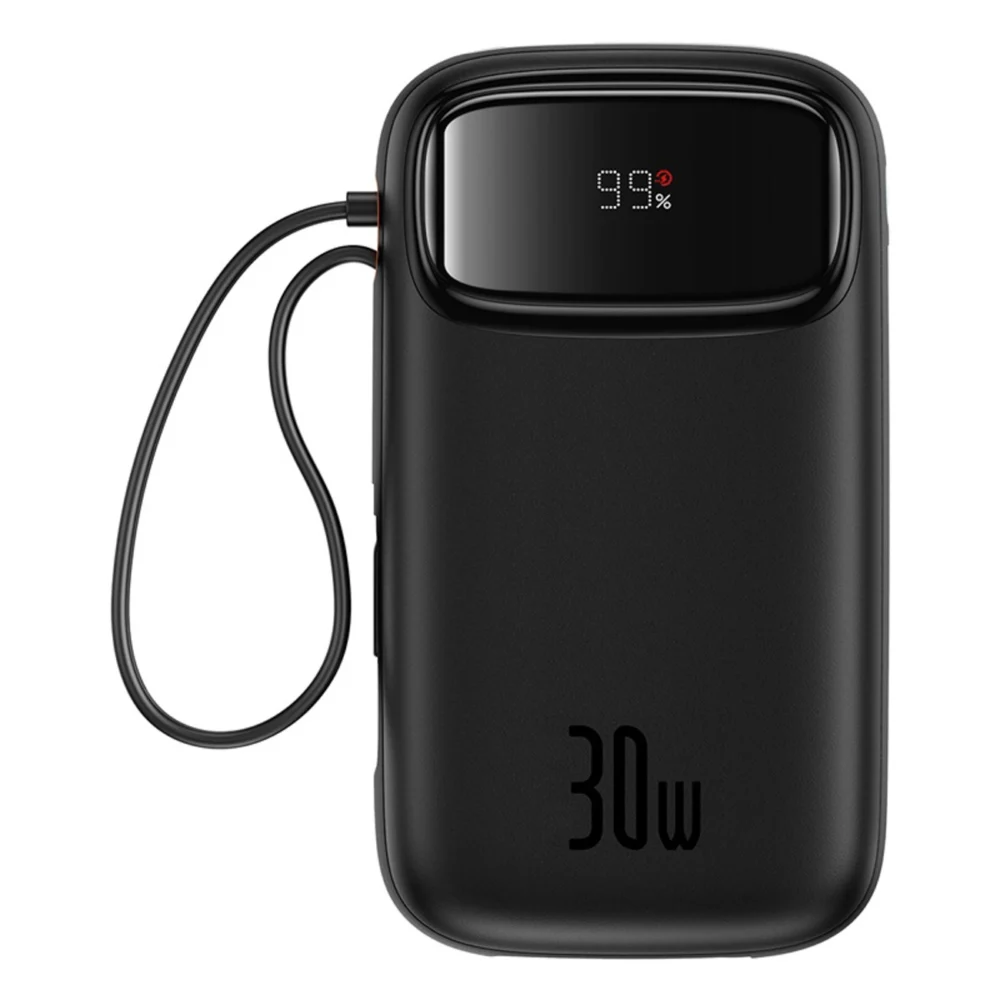 Baseus QPow 2 20000mAh 30W Power Bank with 2 Built-in USB-C Cables - Blackeng