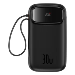 Baseus QPow 2 20000mAh 30W Power Bank with 2 Built-in USB-C Cables - Blackeng