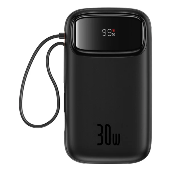 Baseus QPow 2 20000mAh 30W Power Bank with 2 Built-in USB-C Cables - Blackeng