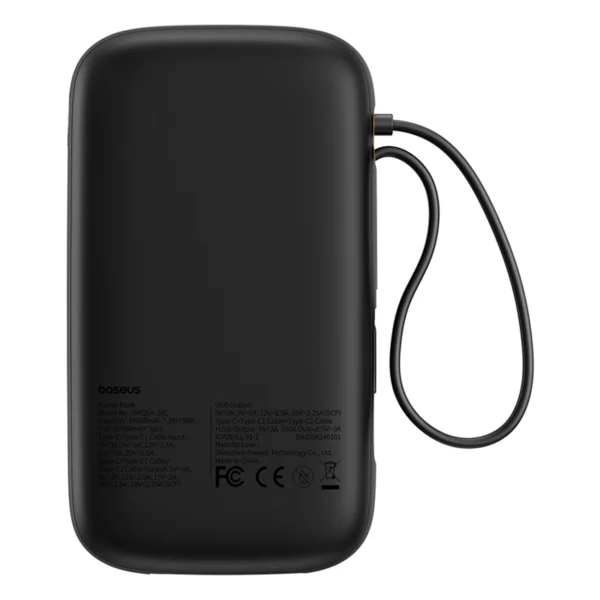Baseus QPow 2 20000mAh 30W Power Bank with 2 Built-in USB-C Cables - Blackeng