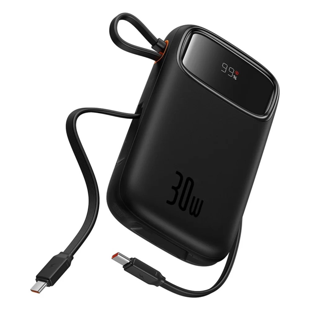 Baseus QPow 2 20000mAh 30W Power Bank with 2 Built-in USB-C Cables - Blackeng