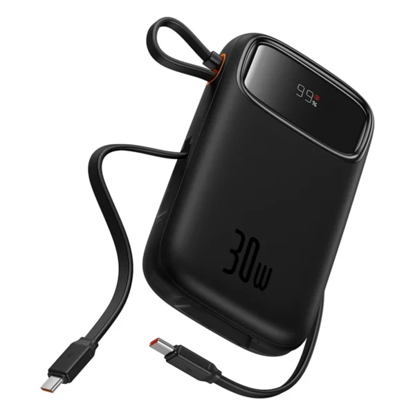 Baseus QPow 2 20000mAh 30W Power Bank with 2 Built-in USB-C Cables - Blackeng