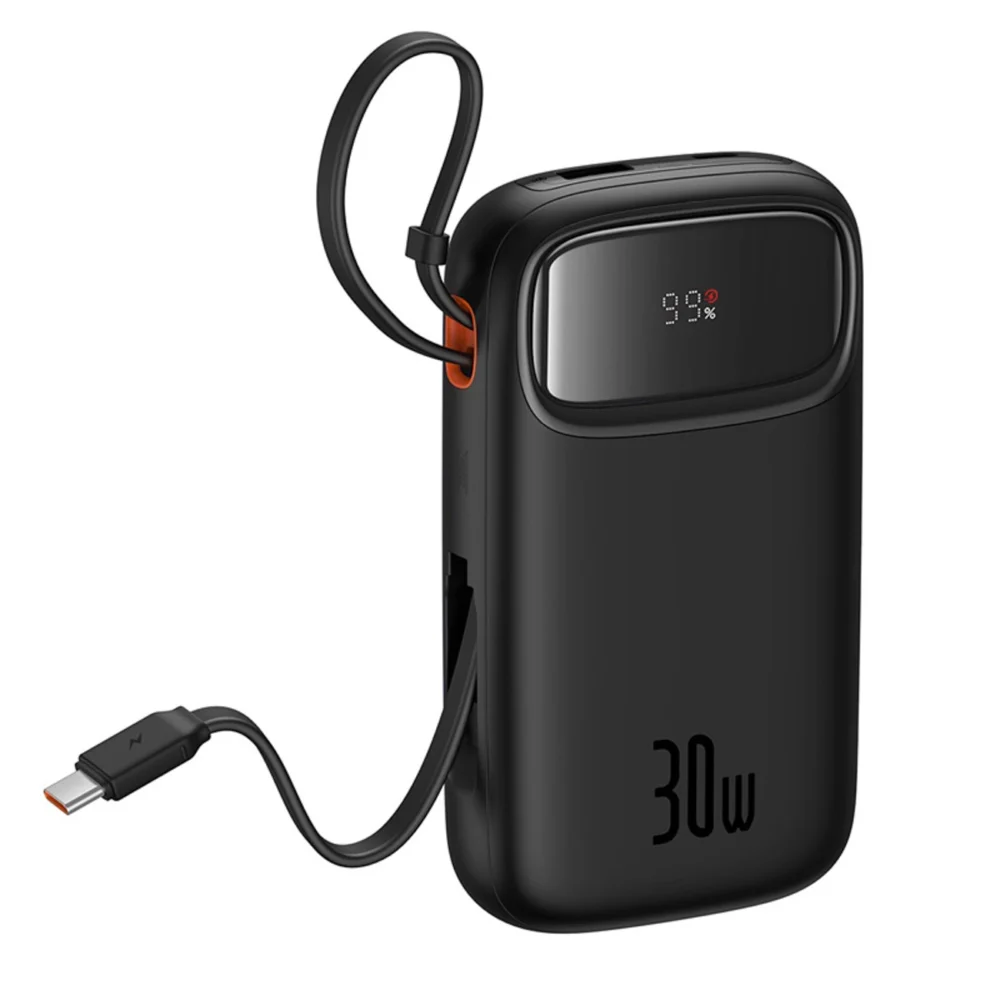 Baseus QPow 2 20000mAh 30W Power Bank with 2 Built-in USB-C Cables - Blackeng