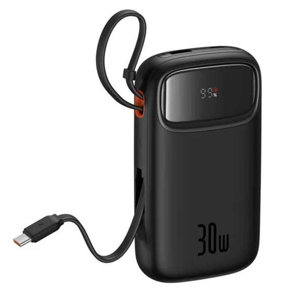 Baseus QPow 2 20000mAh 30W Power Bank with 2 Built-in USB-C Cables - Blackeng