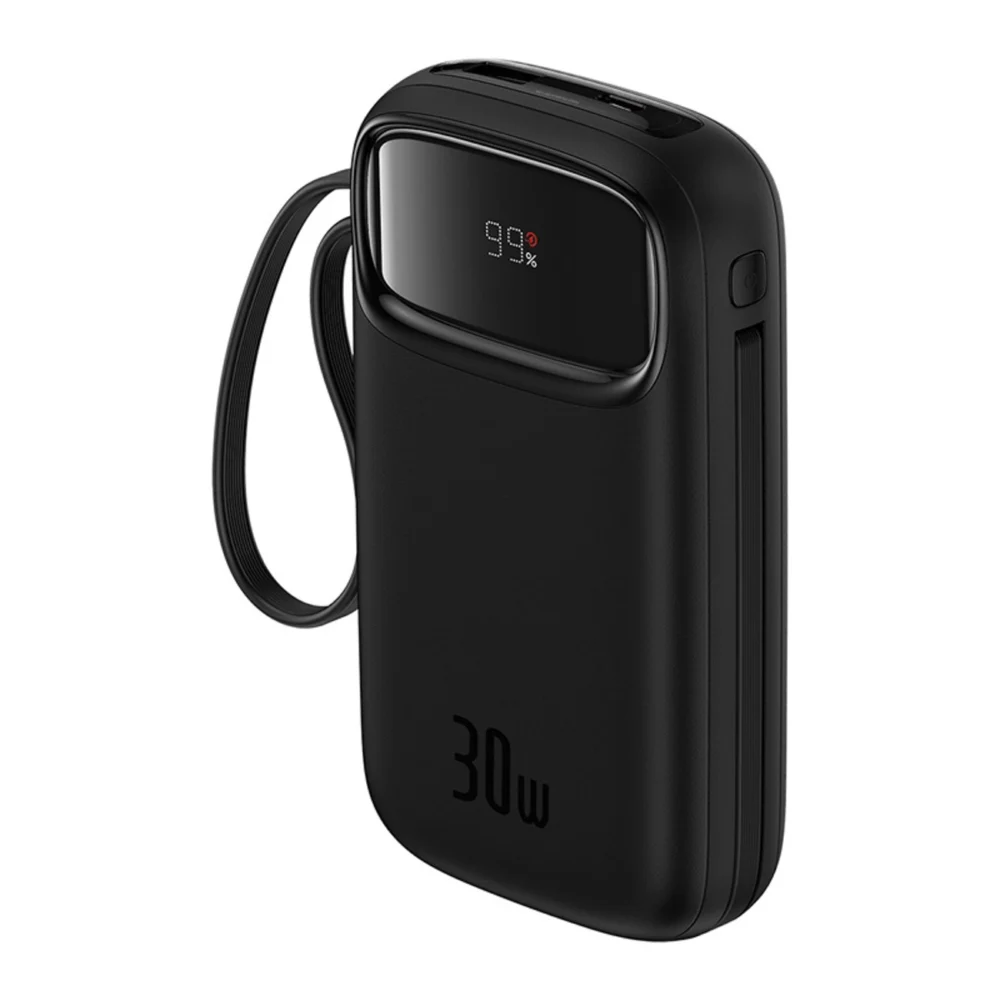 Baseus QPow 2 20000mAh 30W Power Bank with 2 Built-in USB-C Cables - Blackeng