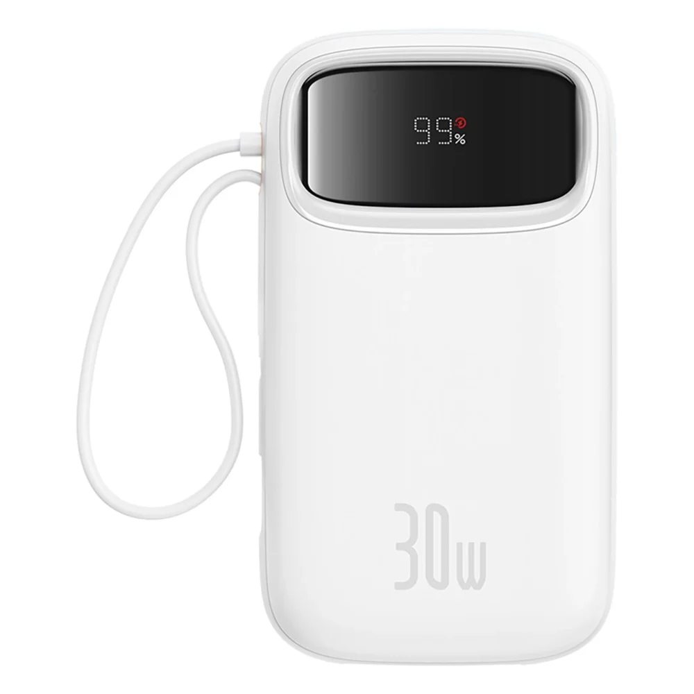 Baseus QPow 2 20000mAh 30W Power Bank with 2 Built-in USB-C Cables - Whiteeng