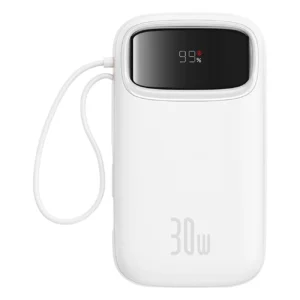 Baseus QPow 2 20000mAh 30W Power Bank with 2 Built-in USB-C Cables - Whiteeng