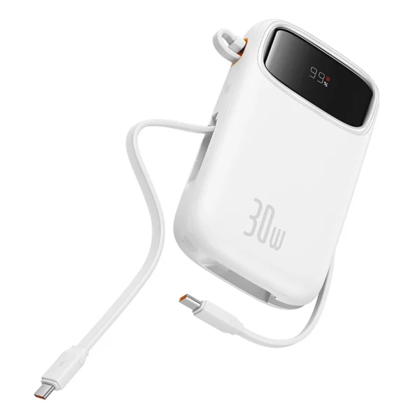 Baseus QPow 2 20000mAh 30W Power Bank with 2 Built-in USB-C Cables - Whiteeng