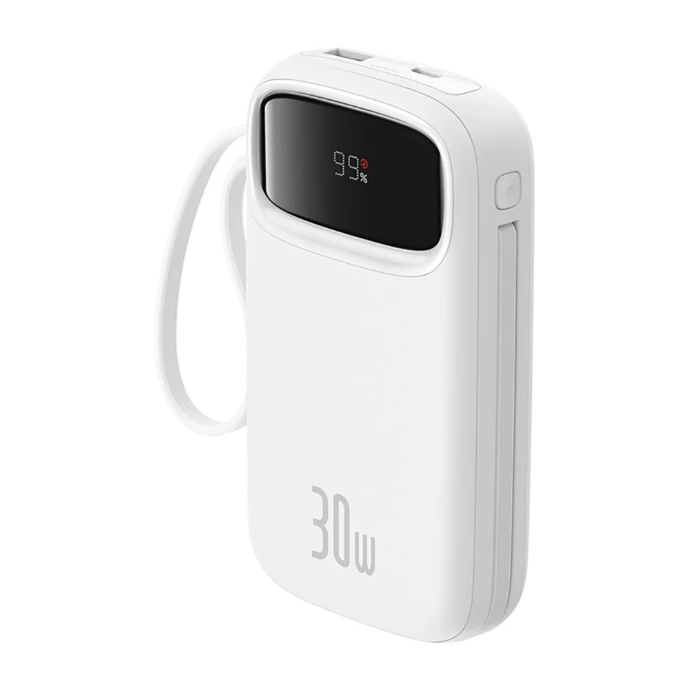 Baseus QPow 2 20000mAh 30W Power Bank with 2 Built-in USB-C Cables - Whiteeng