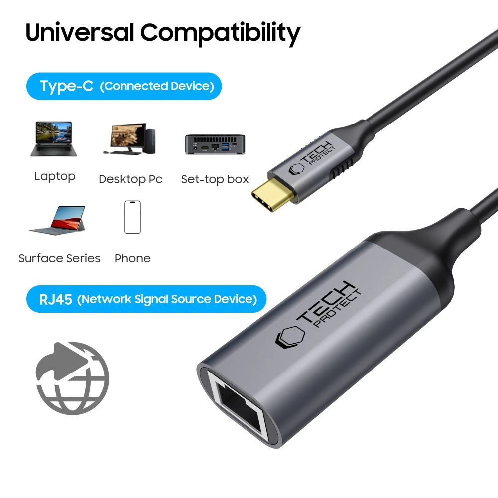 Tech-Protect UltraBoost USB-C to Ethernet RJ45 1000Mbps Adapter - Blackeng