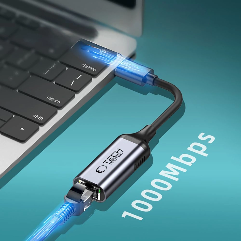 Tech-Protect UltraBoost USB-C to Ethernet RJ45 1000Mbps Adapter - Blackeng