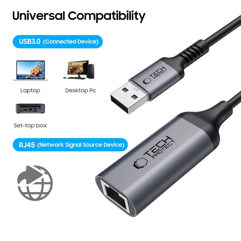 Tech-Protect UltraBoost USB-A 3.0 / Ethernet RJ45 1000Mbps Adapter - Blackeng