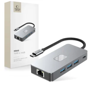 Tech-Protect HB05 HUB 9in1 USB-C + USB2.0 + USB3.0 + HDMI 4K 60HZ + SD / TF + PD100W + RJ45 adapter - grayeng