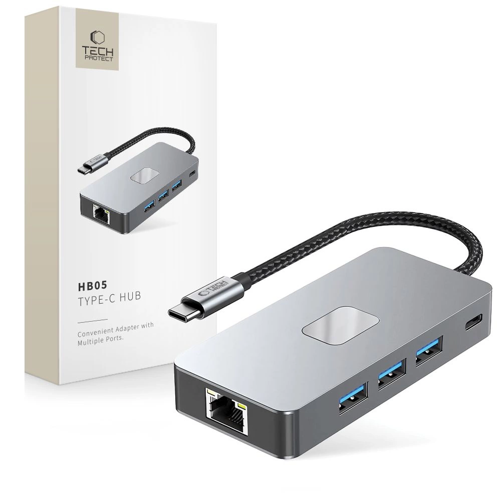 Tech-Protect HB05 HUB 9in1 USB-C + USB2.0 + USB3.0 + HDMI 4K 60HZ + SD / TF + PD100W + RJ45 adapter - grayeng