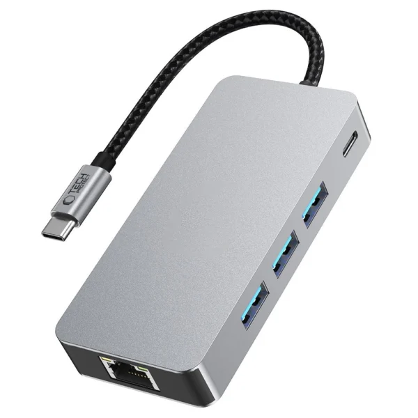Tech-Protect HB05 HUB 9in1 USB-C + USB2.0 + USB3.0 + HDMI 4K 60HZ + SD / TF + PD100W + RJ45 adapter - grayeng